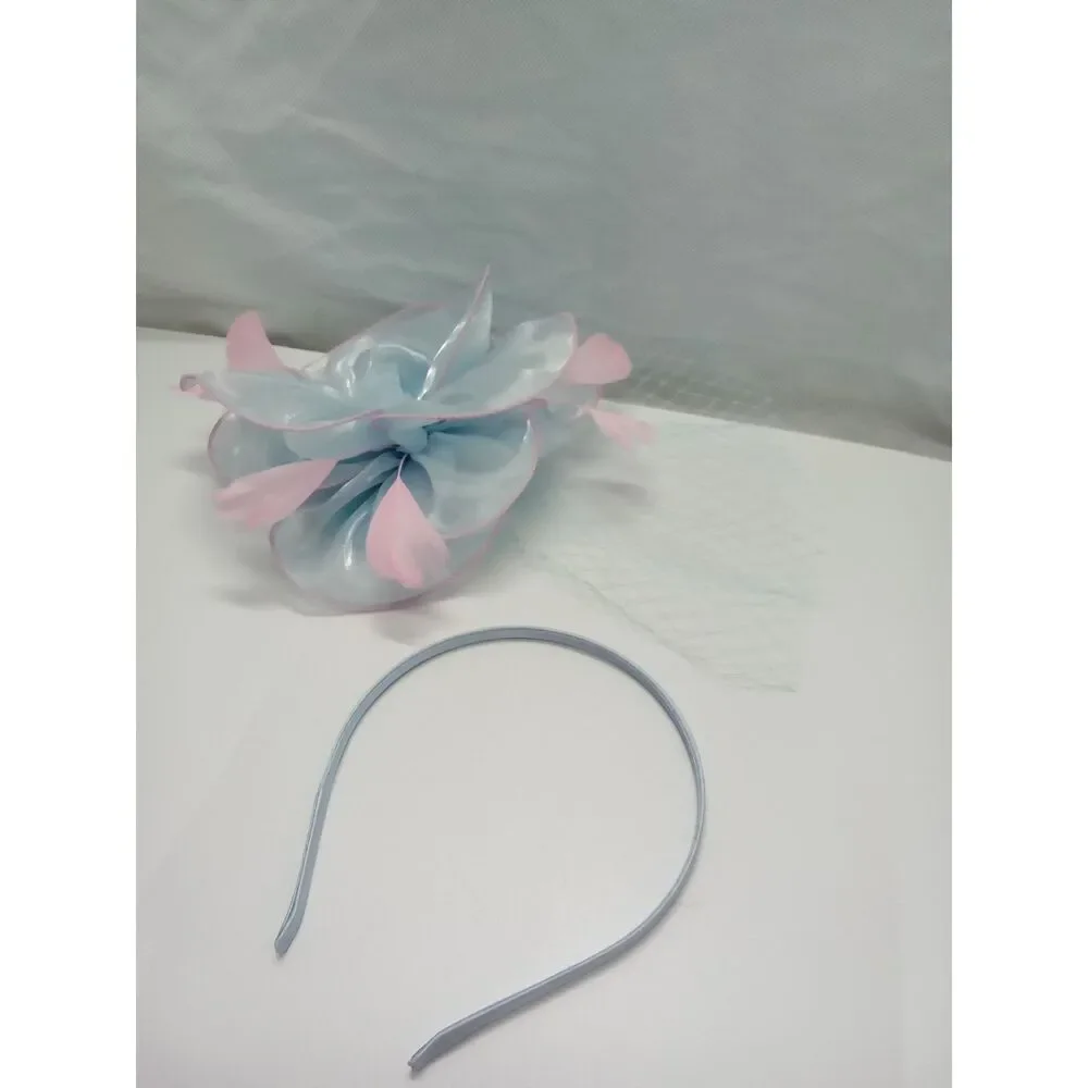 Little girl hair bow and headband pink‎ and blue Easter flower girl wedding